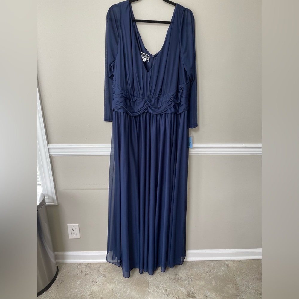 David's Bridal Deep Blue Long Sleeve Gown